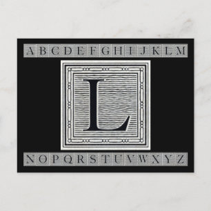 Block Letter "L" Woodcut Woodblock Inital Postcard