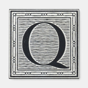 Block Letter "Q" Woodcut Woodblock Inital Magnet