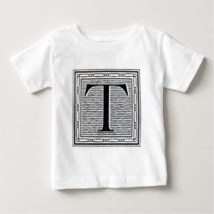 Block Letter "T" Woodcut Woodblock Inital Baby T-Shirt