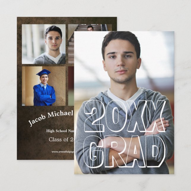 Block Letters Leather 3x5- Graduation Announcement (Front/Back)