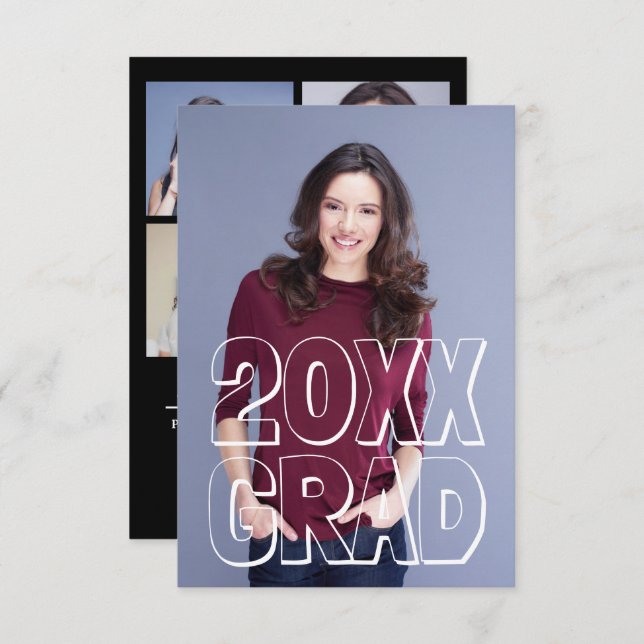 Block Letters White - 3x5 Graduation Announcement (Front/Back)