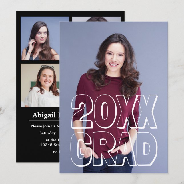 Block Letters White - Graduation Announcement (Front/Back)