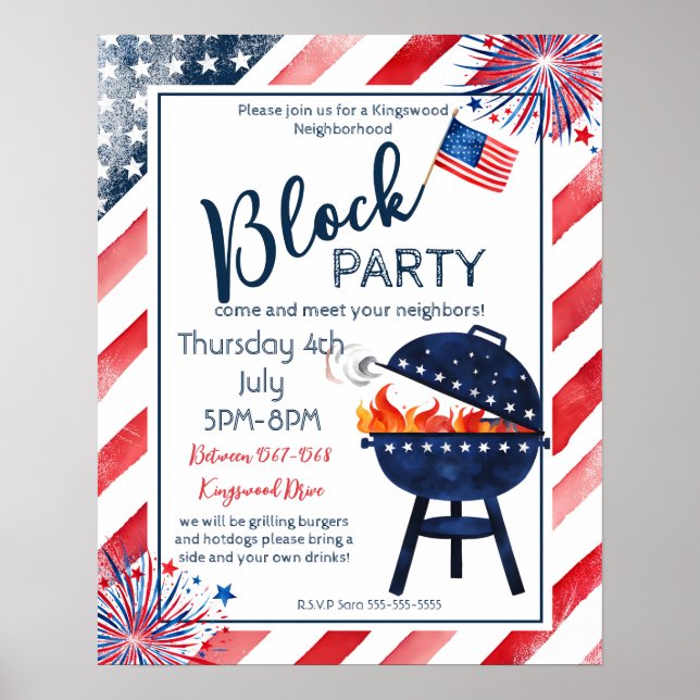 block party 4th July BBQ street party neighbor  Poster (Front)