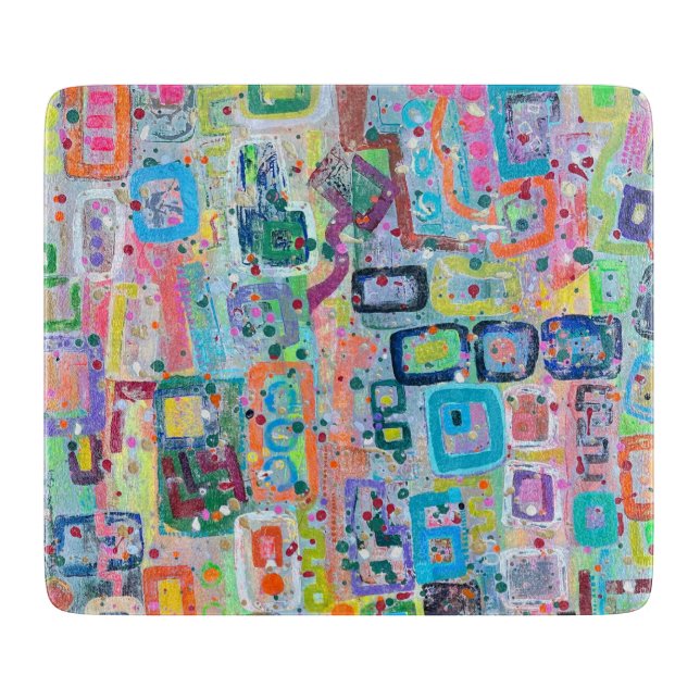 Block Party 6 x 7 Deco Glass Cutting Board (Front)