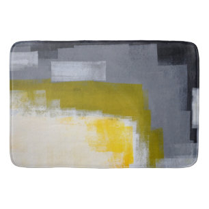 'Block Party' Grey and Yellow Abstract Art Bath Mat