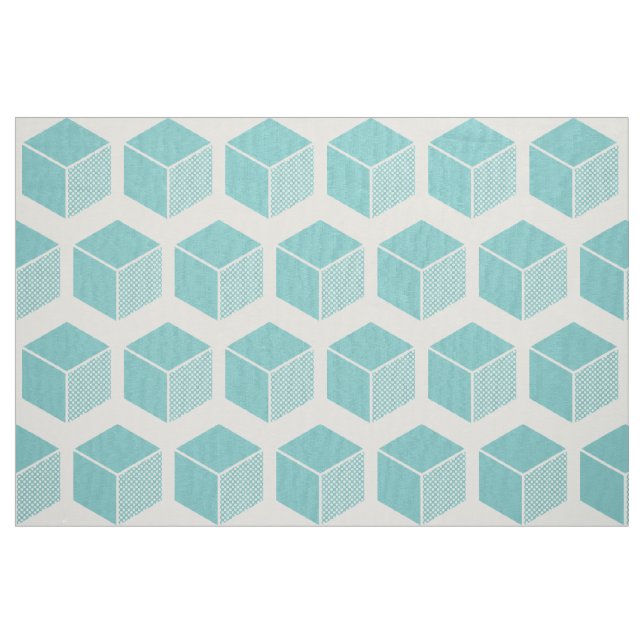 Block Pattern 02 - Light Blue Green on White Fabric (Fat Quarter)