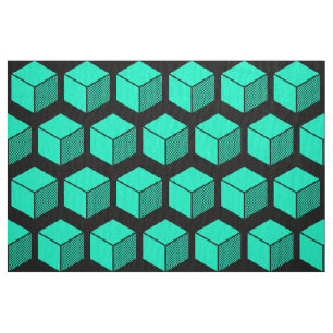 Block Pattern 02 - Turquoise on Black Fabric