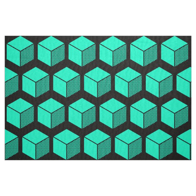 Block Pattern 02 - Turquoise on Black Fabric (Fat Quarter)