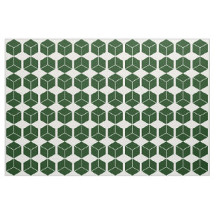 Block Pattern - Dark Green on White Fabric
