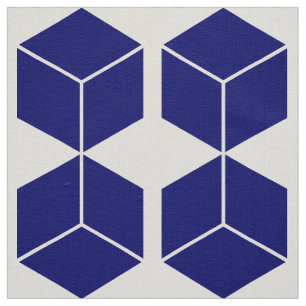 Block Pattern - Deep Navy on White Fabric