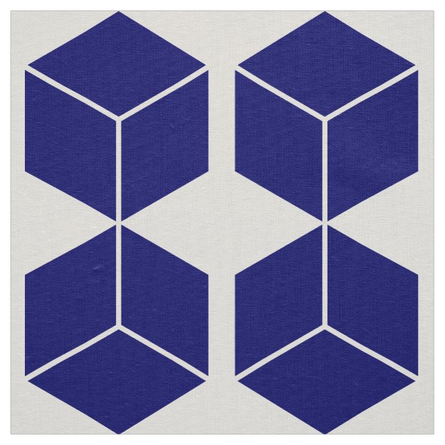 Block Pattern - Deep Navy on White Fabric (Swatch)