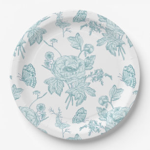Block Print Aqua Paper Plates