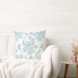 Block Print AquaThrow Pillow