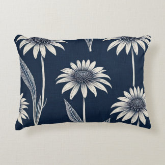 Block print blue and white Coneflower Decorative Cushion