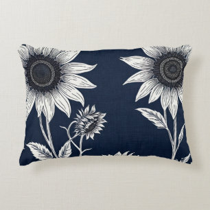 Block print blue and white Sunflowers Decorative Cushion