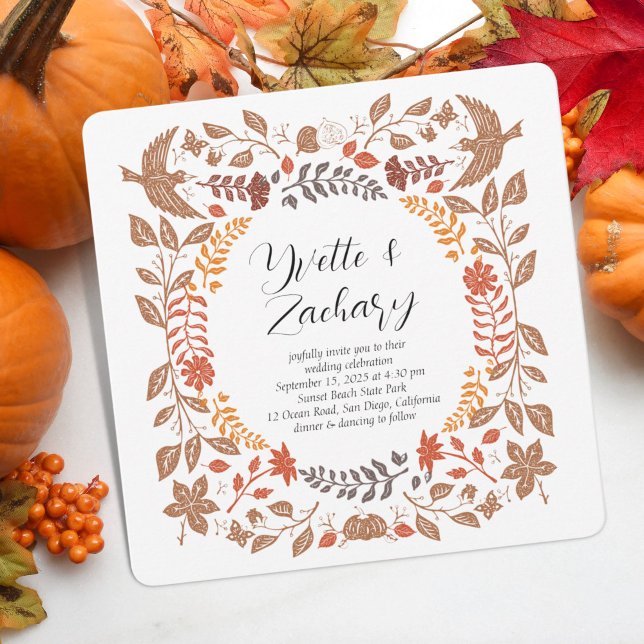Block Print Fall Wedding Invitation (Creator Uploaded)