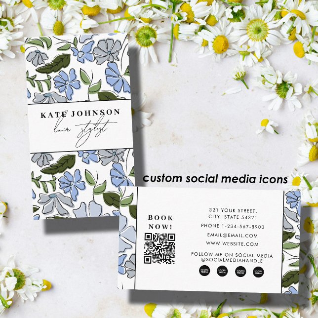 Block Print Floral Salon Hair Stylist Makeup Business Card (Block Print Floral Salon Hair Stylist Makeup Business Card)