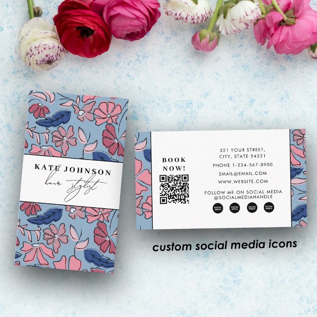 Block Print Floral Salon Hair Stylist Makeup Business Card (Block Print Floral Salon Hair Stylist Makeup Business Card)