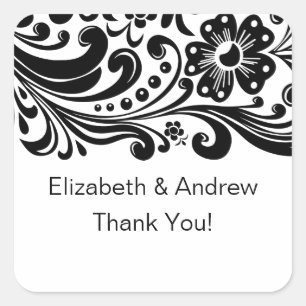 Block Print Floral Swirl Thank You Wedding Sticker