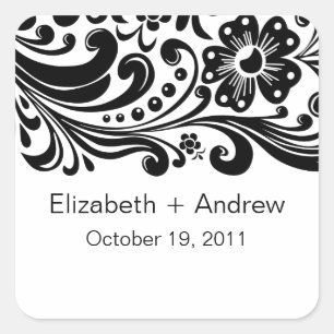 Block Print Floral Swirls Wedding Square Sticker