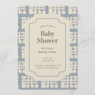 Block Print Geometric Gender Neutral Blue Beige Invitation