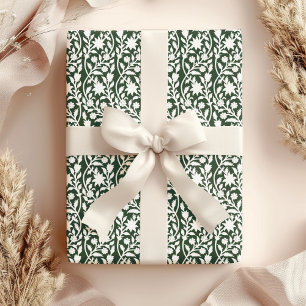 Block print inspired green floral  wrapping paper