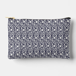 Block print inspired navy floral  accessory pouch