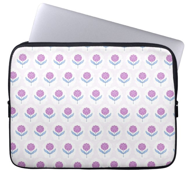 Block print inspired, pink floral pattern  laptop sleeve (Front)