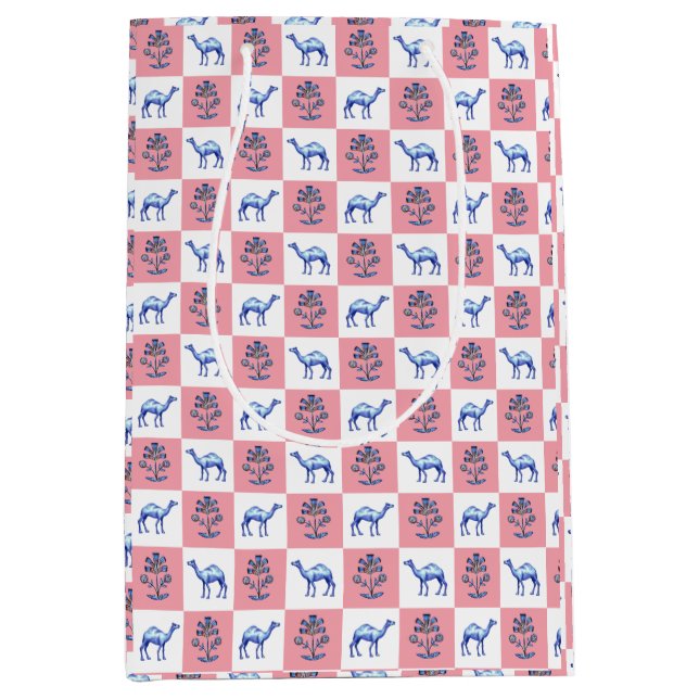 Block Print Lotus Flowers & Camels Medium Gift Bag (Front)