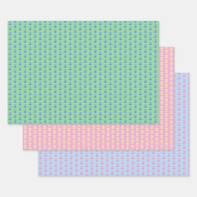 Block Print on Stripes Wrapping Paper (3) (Set)