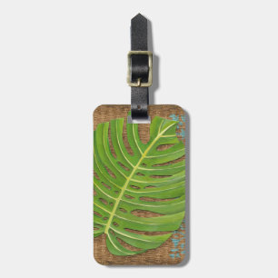 Block Print Palm on Wicker Background Luggage Tag