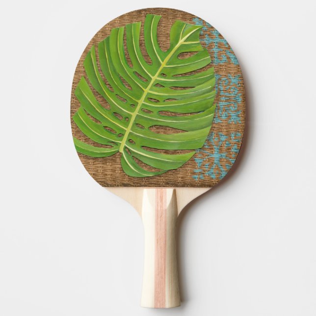 Block Print Palm on Wicker Background Ping Pong Paddle (Front)