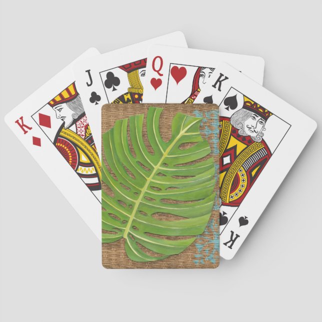 Block Print Palm on Wicker Background Playing Cards (Back)