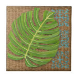 Block Print Palm on Wicker Background Tile<br><div class="desc">Chariklia Zarris created this block print palm piece. The brown of wicker background creates a dazzling earthy feel for the palm leaf to rest upon. If you can't own your own palm tree this is the next best thing!</div>