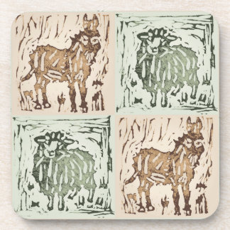 Block Print Sheep Donkey Quilt - farm animals. Coaster