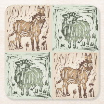 Block Print Sheep Donkey Quilt - farm animals.