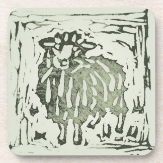 Block Print Sheep Donkey Quilt - green sheep. Coaster