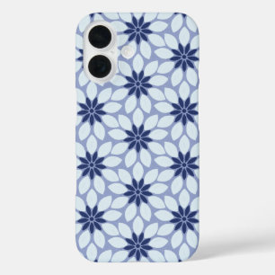 Block Print Tiled Flowers blue iPhone 16 Case