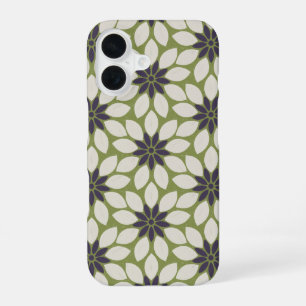 Block Print Tiled Flowers blue cream green iPhone 16 Case