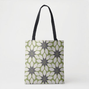 Block Print Tiled Flowers blue cream green Tote Bag