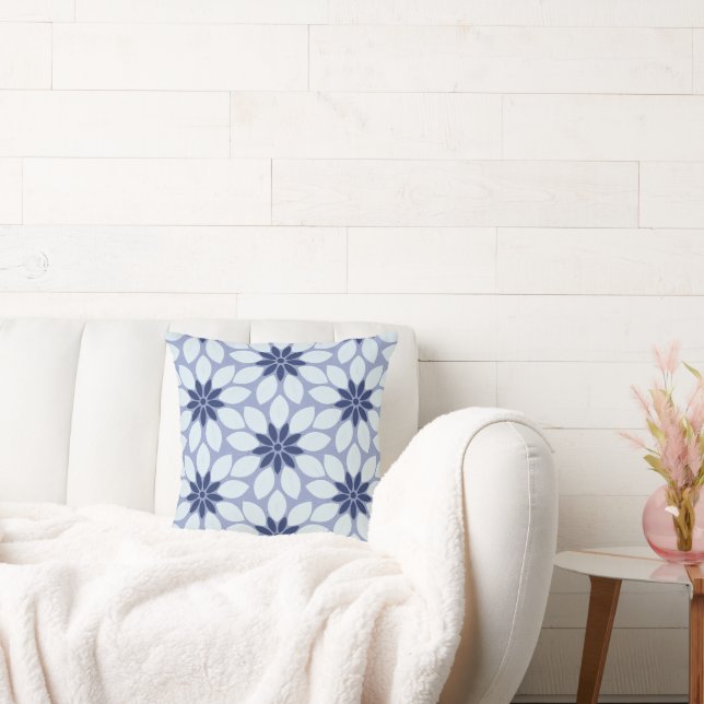 Block Print Tiled Flowers blue Cushion (Couch)