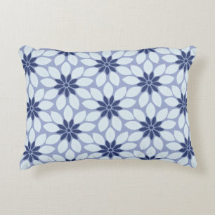 Block Print Tiled Flowers blue Decorative Cushion