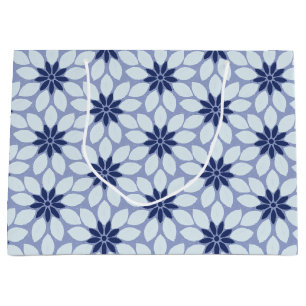 Block Print Tiled Flowers blue Large Gift Bag