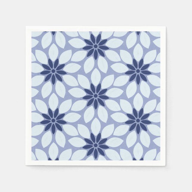 Block Print Tiled Flowers blue Napkin (Front)