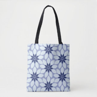 Block Print Tiled Flowers blue Tote Bag
