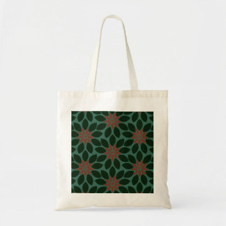 Block Print Tiled Flowers dark green red Tote Bag