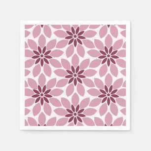 Block Print Tiled Flowers pink red Napkin
