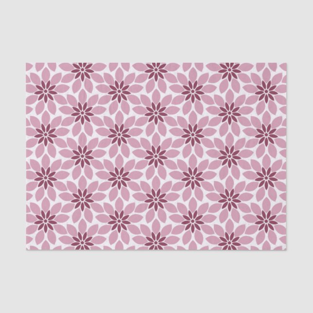Block Print Tiled Flowers pink red Tissue Paper (Front)