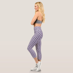 Block Print Tiled Flowers purple Capri Leggings