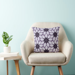 Block Print Tiled Flowers purple Cushion